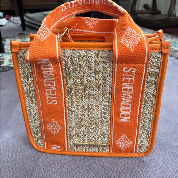 Steve Madden Mango Orange Straw Bwebber Crossbody Purse Tote and Coin Purse - Picture 5 of 6